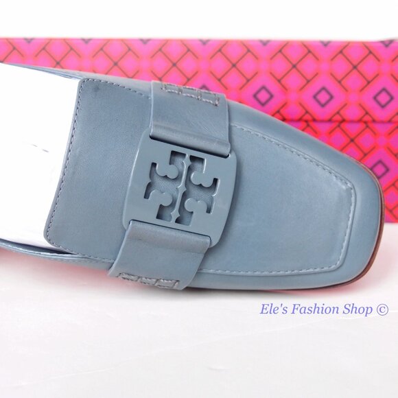 NIB Tory Burch Georgia Backless Leather Loafer Mule Blue US 7.5 8 8.5 AUTHENTIC - Picture 12 of 16